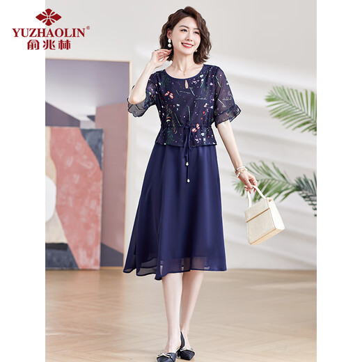 Yu Zhaolin's mother dress summer short-sleeved dress middle-aged and elderly women's mother-in-law's skirt Y234Q1592