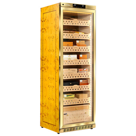 Meijing cigar cabinet MON3800A intelligent horizontal line solid wood constant temperature and humidity cigar cabinet moisturizing cabinet golden Spanish cedar wood shelf