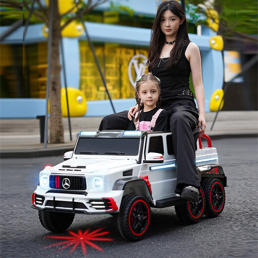 Samat Big G children's electric car with six wheels, can sit adults with remote control, off-road electric car for boys and girls, baby toys, painted gray, can be stored, can sit adults, Chaowei battery six-drive leather seat, soft wheels
