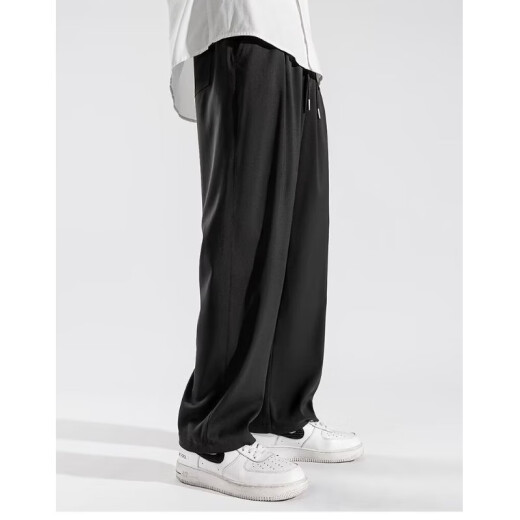 Carimkoro ice silk pants for men's summer thin men's casual pants slim Korean version spring and autumn loose straight sports trousers Black XL