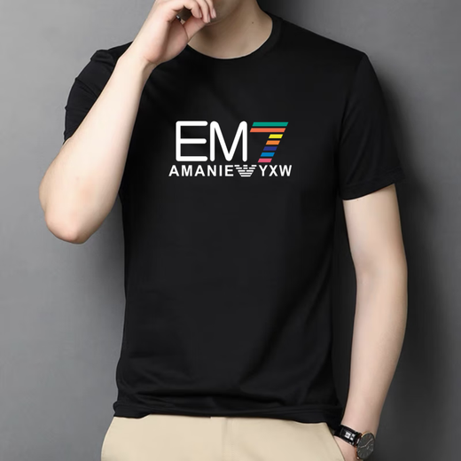Armani summer men's ice silk short-sleeved T-shirt men's color printed large-size casual sports base shirt AM753 white M 90-120Jin [Jin equals 0.5 kg]
