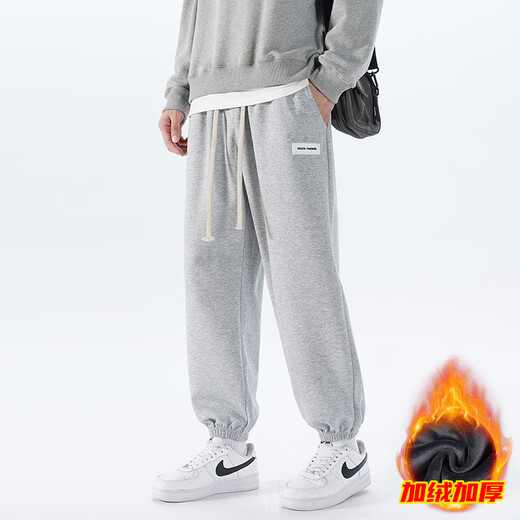Gtyuwvg400g Super Soft plus Samtsporthosen für Männer 2024 Herbst- und Winter-Gelegenheits-Sporthosen für Männer Hong Kong Style Lose 683 Light Grey Plus Velvet 4xl