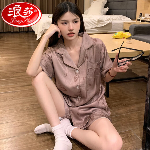 Langsha Light Luxury Style National Pajamas para mujeres en verano se puede usar un nuevo estilo de manga corta para el verano con ropa del hogar de seda delgada BS13077# mariposa M