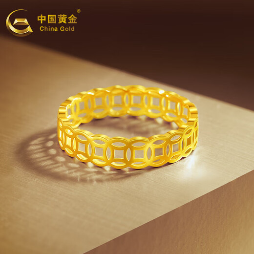 CHINA GOLD 18k gold coin solid ring copper coin gold coin wide ring ring birthday gift for women 17 circle size about 1g