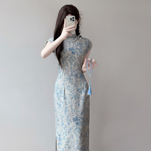 以欧（YIOU）改良旗袍裙新款夏季新中式送考高考素雅连衣裙日常百搭可穿9711 图片色 S