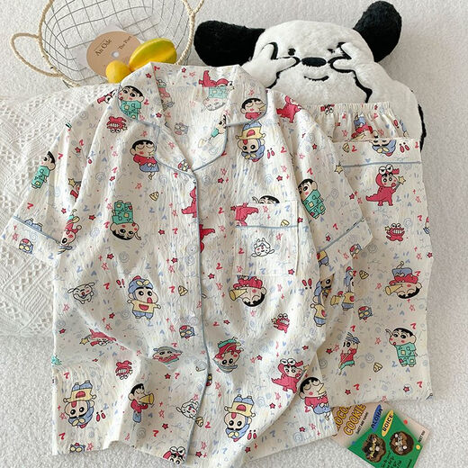夏季短袖睡衣女薄款开衫三件套家居服新款可外穿卡通学生少女套装 9911浅杏蛋糕KT猫三件套 M