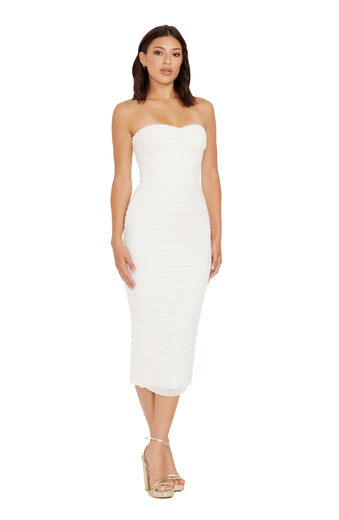 Dress the Population Women's Mixed Bodycon Midi Dress, White, XXL White XXL