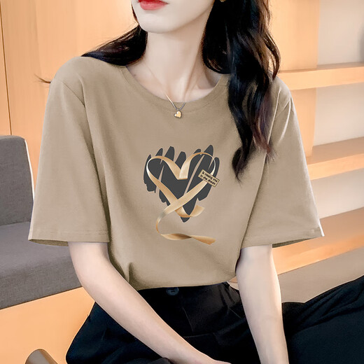 Nosskiss Luxury High-End-Marke Kurzärärmelte Baumwoll-T-Shirt für Frauen 2025 Sommer Neues modisches lockeres schlankes Temperament Vielseitige Top Khaki 724 s