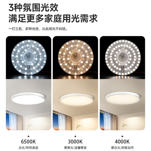 Jinggong LED ceiling lamp wick modified light panel, three-tone lighting, circular energy-saving light source module, no punching, magnet adsorption, 24W three-tone lighting