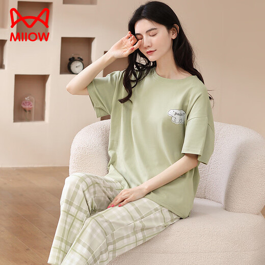 Catman (Miiow) 2025 Neue Pyjamas für Frauen im Frühjahr und Sommer reines Baumwoll-Kurzärärmelen für sommerliche dünne Baumwolle kann außerhalb von Heimbekleidungsset 679 m getragen werden