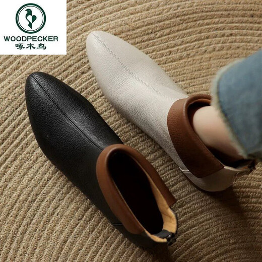 В дятеле кожа короткие ботинки женские одиночные сапоги толстые каблуки Martin Boots British Style Nude Boots Mother Boots 2025 Spring и осень новый стиль Black 38