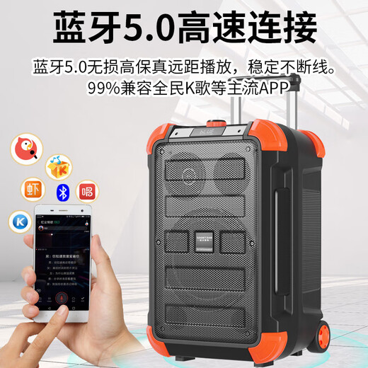 Songchuan International SS6 outdoor high-power karaoke singing audio mobile trolley home mobile square dance performance Bluetooth speaker stage live broadcast sound card all-in-one machine with wireless microphone SS6-12H wireless microphone * 2 + sound card live broadcast + gift package
