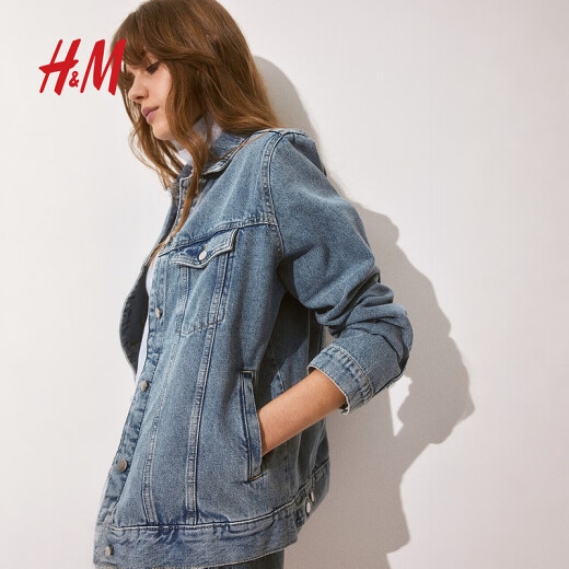 H&M女士外套2025夏新款廓型垫肩牛仔外套1275315 牛仔蓝 S 160/88