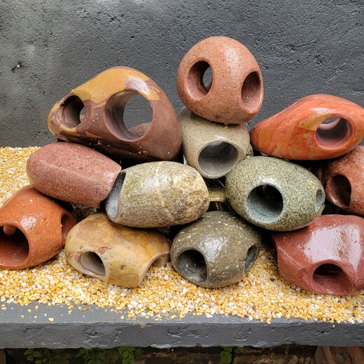 Runhuanian Real Stone Fish Nest Hide House Fish Tank Shrimp Aquarium Landscaping Decoration Turtle Terrace Hidden Cave Breeding House Four Openings Made of Raw Stone Outer Diameter Length 5.5-8cm