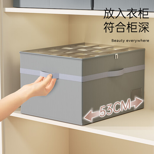 JOKOOAN Shoe Storage Artifact Home Large Capacity Foldable Fabric Shoe Box Transparent Sports Shoe Leather Shoe Dustproof Organizing Box Gray 53*42*33cm