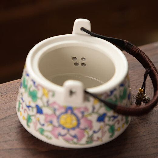 Light luxury teapot with rope and handle teapot, tea set with tea tray and dry infusion tray, anti-scalding hemp rope handle kettle with filter holes, blooming flowers, one pot and two cups - absorbent dry infusion tray