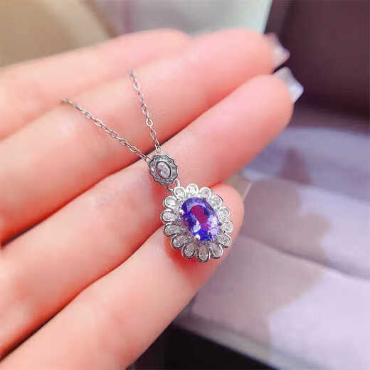 Iosn Natural Tanzanite Pendant Women's 925 Silver Inlaid Blue Gemstone Necklace Clavicle Chain Fashion Full Diamond Temperament Gift