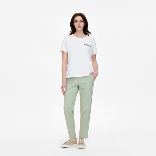 Aigle Ai Gao Kurzarm T-Shirt Frühling und Sommer Klassiker Outdoor Outdoor Outdoor Outdoor Outdoor Outdoor Casual Mode Einfacher runder Nackenpullover Pure Cotton Women Super hellweiß AV754 L (170/92A)