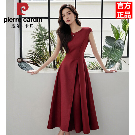 皮尔卡丹2025年春季新款洋气高级感气质礼服裙子法式收腰无袖连衣裙女 黑色 M