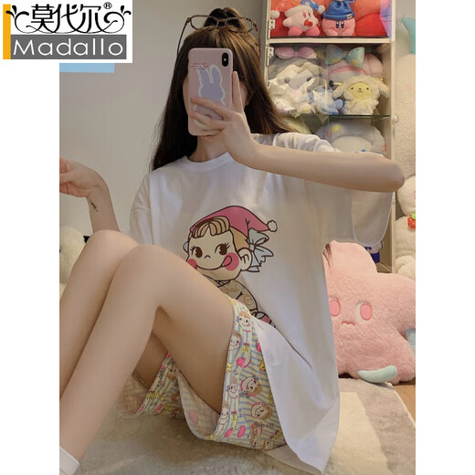 Modal Internet Celebrity Fengbu Erjia Pajamas para mujeres en primavera y verano Algodón de manga corta Set de tres piezas de tres piezas de dibujos animados para mujeres (tres piezas) A9901 m (recomendado 80-100Jin [Jin equivale a 0.5 kg])