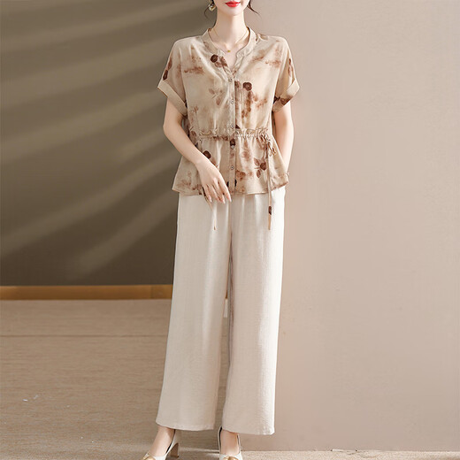 Die 50-jährige Frau von Jiangong trägt temperamentvolle Damen-Sommerkleidung, zierlichen Anzug, zweiteiliges Mode-Oberteil, Taillenschlankheitsanzug im westlichen Stil, 9435, hellgrüner Anzug, XL, empfohlen 90–105. Jin Jin entspricht 0,5 kg