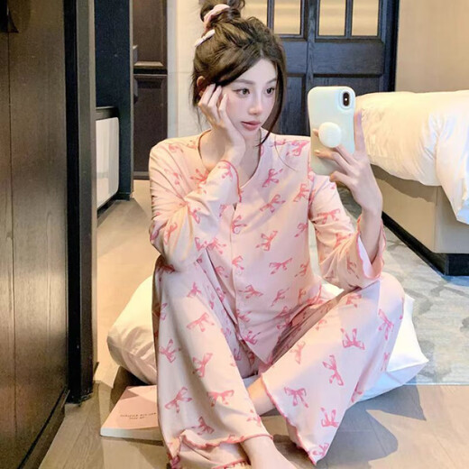 濮水方方米奇冰丝睡衣女士长袖甜美家居服 zd-728-102#黑蝴蝶结 175 L