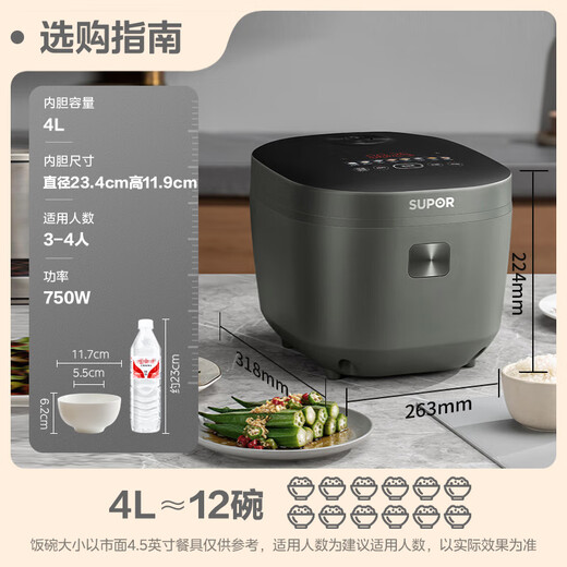 SUPOR rice cooker for 4-5 people, 4 liters, large capacity, blue diamond thick cauldron, household porridge cooker, smart multi-functional micro-pressure non-stick rice cooker, national subsidy SF40FC871