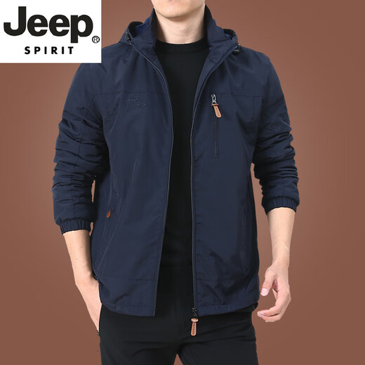 JEEP SPIRIT冲锋上衣外套男春秋男款户外美式防风防水风衣男装男士秋装运动夹 深蓝9898 加-绒款 M