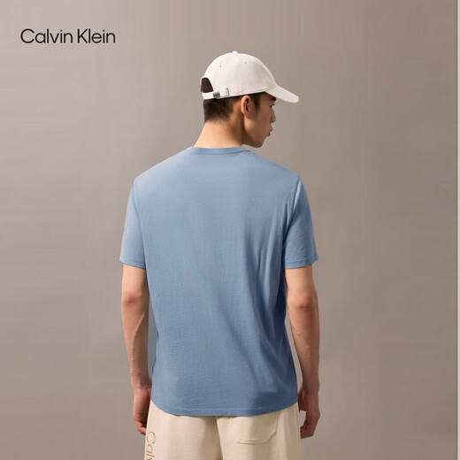 Calvin KleinJeans25春夏新款男士休闲潮流ck字母印花净色纯棉短袖T恤4RB854G CFF-星蓝 L