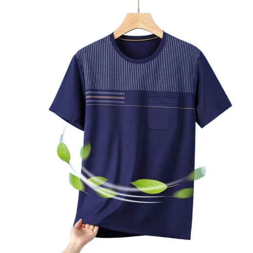 FHHUABD爸爸装短袖T恤男夏季中年人夏装圆领冰丝中老年条纹上衣半袖男装 TC682灰色 L 【建议121-135斤】