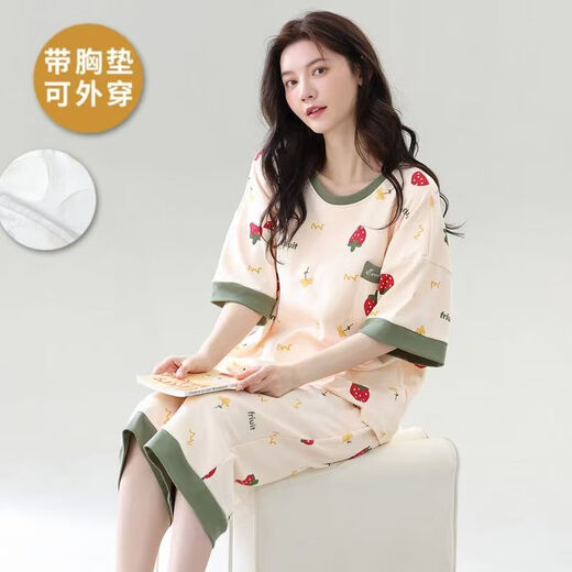 莫代尔带胸垫一体系睡衣女士夏季短袖七分裤纯棉免穿文胸家居服外出套装 带胸垫679巴比熊短袖七分裤 2XL 120-135斤左右