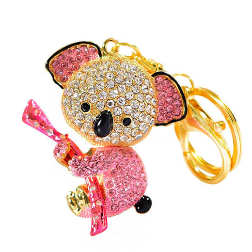 丁丁壳韩国可爱考拉汽车钥匙扣女创意钥匙链坠饰镶钻水晶包包挂件潮ins 粉色金扣