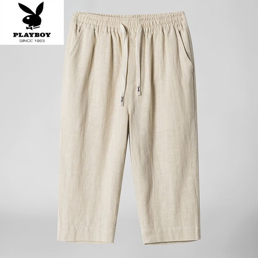 Playboy (Playboy) 2025 Lino de algodón 7 Pantalones recortados para hombres Summer suelto delgado nuevo chino con la pierna recta pantalones de lino de tamaño grande 8222 beige l 1105-120 Jin [Jin iguala 0.5 kg]