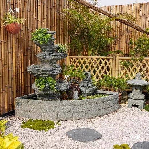 Outdoor garden rockery flowing water fountain ornaments top floor fish pond landscape villa courtyard entrance bonsai decoration 5010 rectangular pool 190x70x155 length, width and height