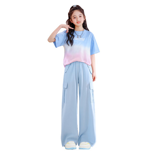 优优1点（Yoyo one）女童夏季短袖套装2025年新款女大童炸街夏装两件套儿童多巴胺穿搭 15265绿色+9937米白色 130 130cm