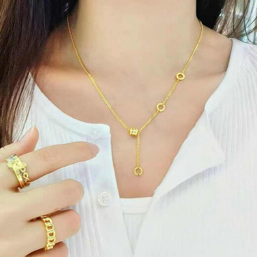 Wanmu Gold 24K Necklace Pure Gold Fashion Small Waist Pendant 9999 Gold Transfer Bead Circle Clavicle Chain for Women 0.01g Small Waist Necklace (One Piece)