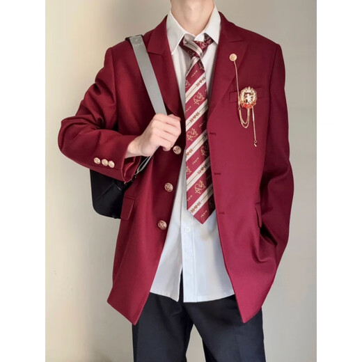 Xinghelai Japanese college style boys dk suit uniform jacket jk school supply sense red suit student handsome class suit shoulder pad suit black + white shirt navy blue tie + black suit L recommendation 110-125Jin Jin is equal to 0.5 kg