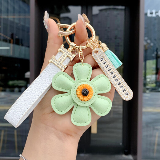 Muquers ursprüngliche Sonnenblume Keychain Anhänger Modetrendy und exquisite Frauenbeutel Hängende Dekoration Autos Schlüsselkette Orange Sonnenblume + Orange I-Rope + Diamond Marke