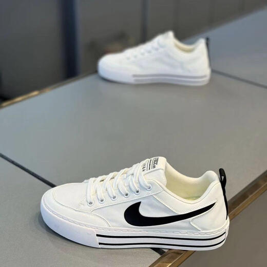 Hong Kong counter purchasing new trendy and versatile canvas shoes for men, breathable soft soles, comfortable sports and casual shoes, white and black 40 (one size larger, leather shoe size)