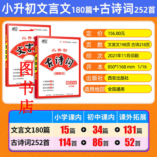 [Jingpin Books][1593 people praised] New 2022 Starry Sky Primary School to Junior High School Ancient Poems 252 Classical Chinese 180 essays applicable to grades 4-6. Famous School Direct Train 22 Edition Classical Chinese + Ancient Poems + Concise Book (3 books)