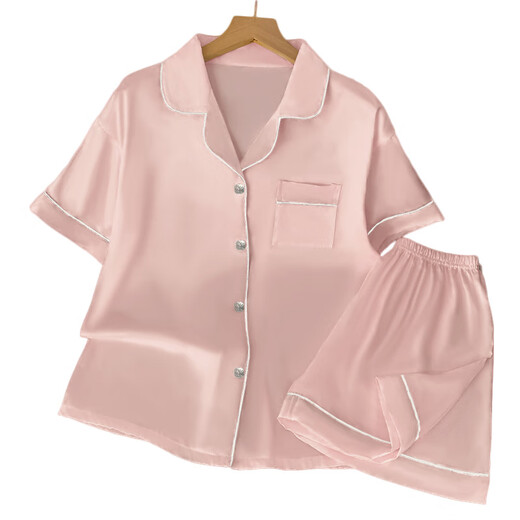 S.SOFEA冰丝凉爽睡衣女夏季短袖两件套粉色家居服 套FY3923#【水粉色】 185 2XL【建议130-145斤】