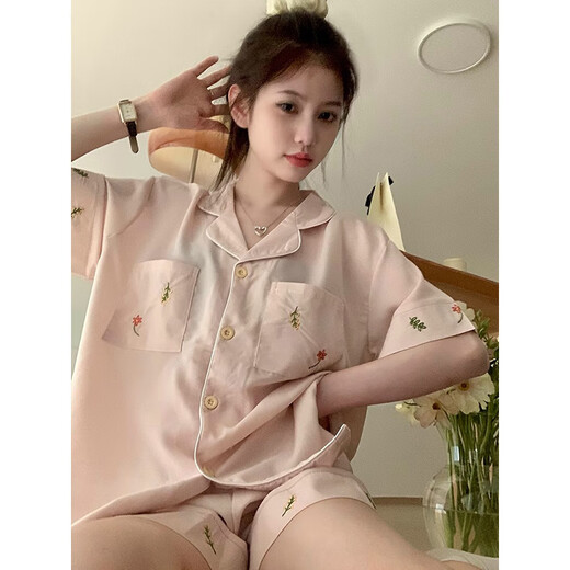 莫代尔冰丝睡衣女夏季薄款短袖短裤套装夏天感简约休闲家居服可外穿 LW-9214【短袖短裤】 2XL 【建议135-155斤】