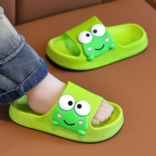 Children's slippers for bathing in summer, deodorant and anti-slip at home, boys' thick-soled outer wear parent-child antibacterial sandals, thick-soled anti-slip version - green single layer 339 frog 34 /34-35 length 215