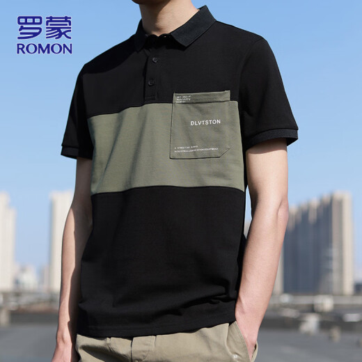 罗蒙（ROMON）短袖男士夏季休闲短袖t恤男翻领polo衫男上衣外套男 黑色 XL