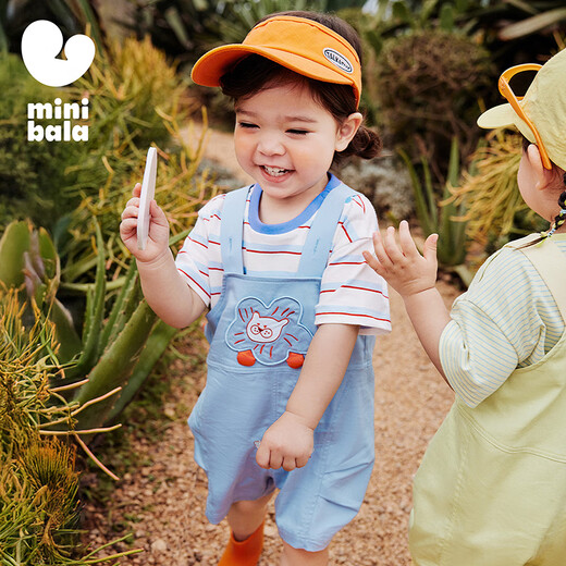 Mini Bala (Minibala) Mini Bala Overalls Anzug an Kurzärärmel-Jungen und Mädchen Kinder hautfreundlich atmungsaktiv und nicht leicht zu schwitzen Süßes Sommergrau und Blau A81301 90