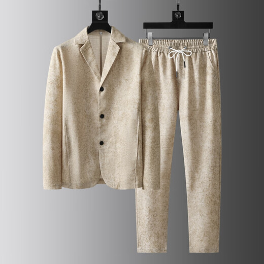 DK high-end men's casual suit suit men's spring and summer thin loose single-layer printed handsome long-sleeved suit two-piece white M 115Jin Jin equals 0.5kg -130Jin Jin equals 0.5kg