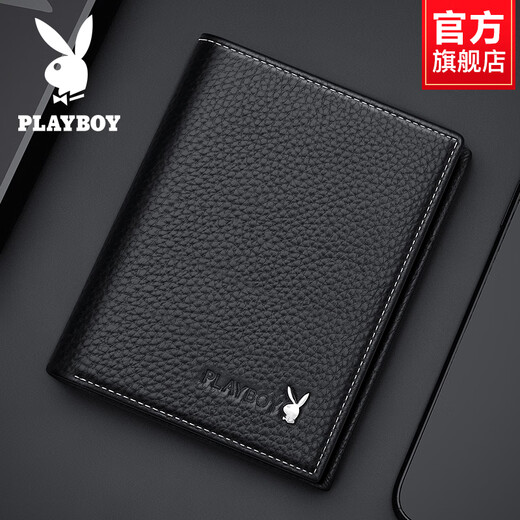 Playboy (PLAYBOY) new wallet for men genuine leather short wallet cowhide wallet vertical thin wallet + dad black J5201021