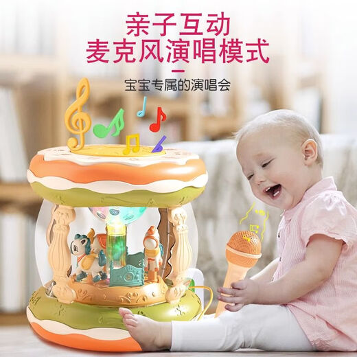 Piedra viviente (piedras vivas) Baby Toy Music Relling Drum 0-6-12 meses Baby Hand-Hand Tambor Educación temprana Carrusel se puede recargar un tambor de tambor grande que se remolina a la mano en polvo de luz