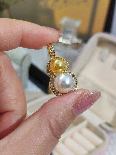 DRJEFUN South Sea gold beads gourd-shaped pearl pendant round artificial pearl necklace pendant pearl buckle gold