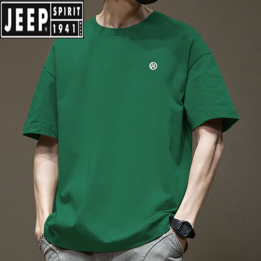 JEEP SPIRIT American short-sleeved T-shirt for men in summer pure cotton round neck trendy versatile casual 2025 new fashion brand loose Hong Kong style T white-1365 sleeve short S [suggested 80-110Jin [Jin equals 0.5 kg]]
